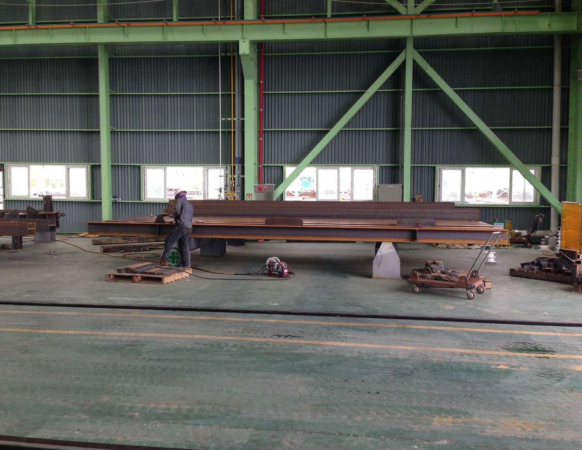 A welded girder on the shop floor