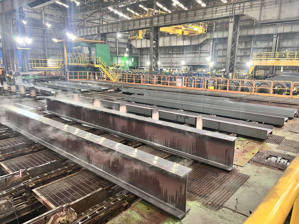 Sections still steaming on the mill cooling bed