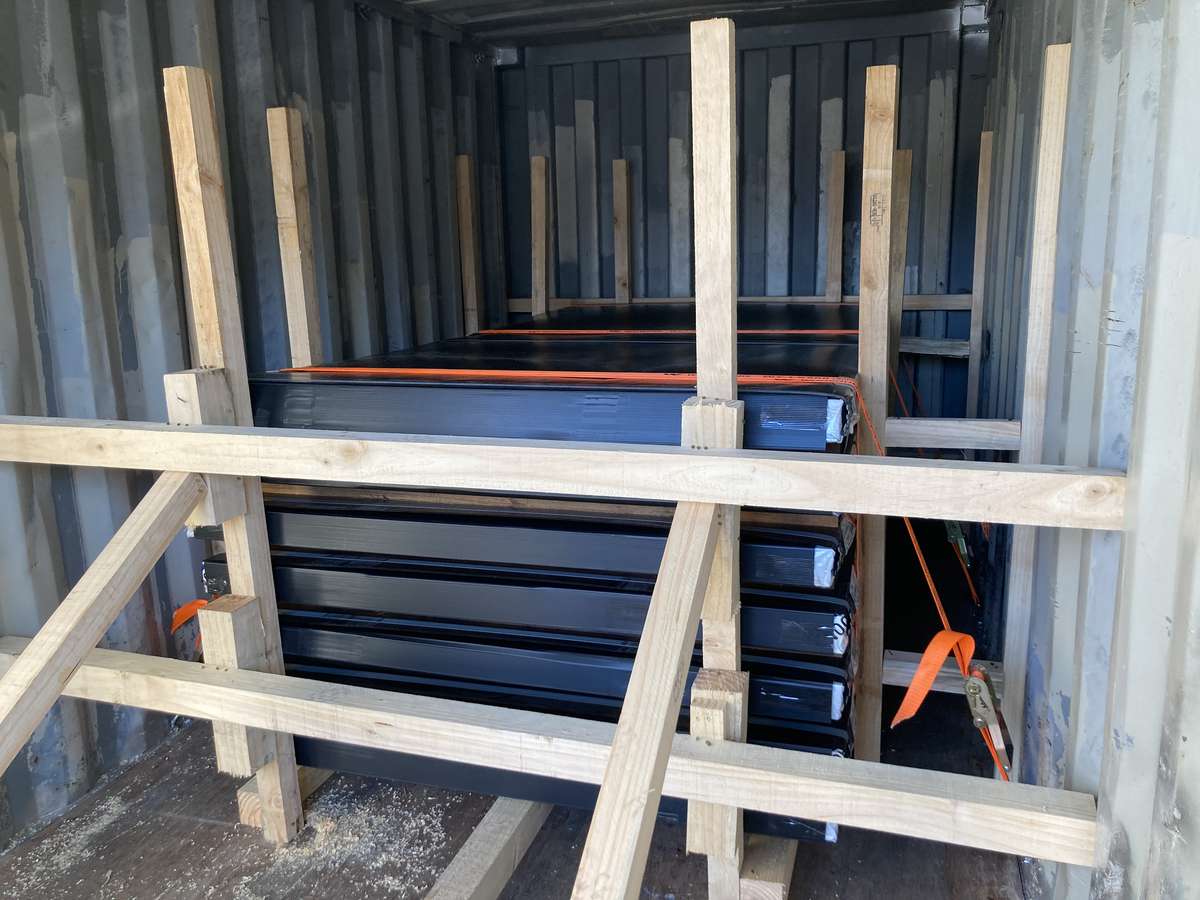 Bundles braced with timber inside the container