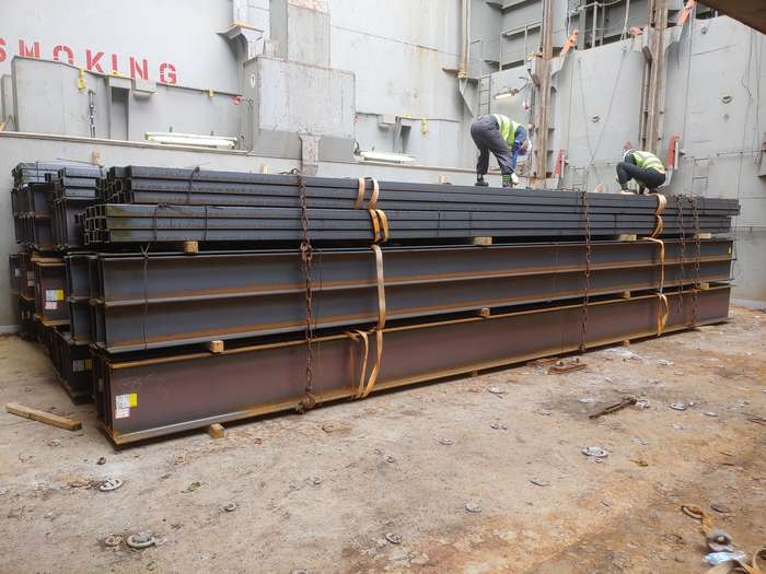 Cargo lashed down in the hold