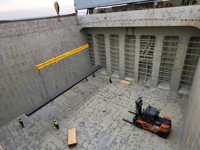 A section lowered into the ship's hold